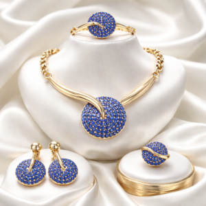 Classic Style Gold Plated Round Disc Fashion Set inlaid with Dazzling Rhinestone