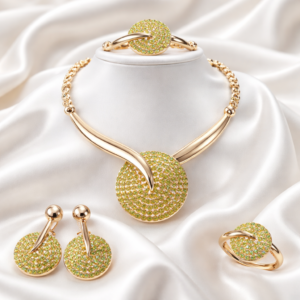 Classic Style Gold Plated Round Disc Fashion Set inlaid with Dazzling Rhinestone
