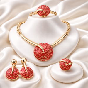 Classic Style Gold Plated Round Disc Fashion Set inlaid with Dazzling Rhinestone