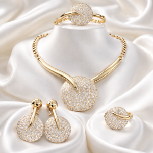 Classic Style Gold Plated Round Disc Fashion Set inlaid with Dazzling Rhinestone