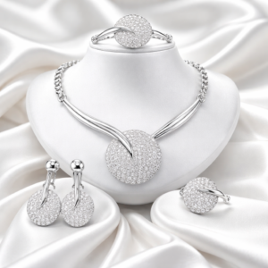 Classic Style Gold Plated Round Disc Fashion Set inlaid with Dazzling Rhinestone